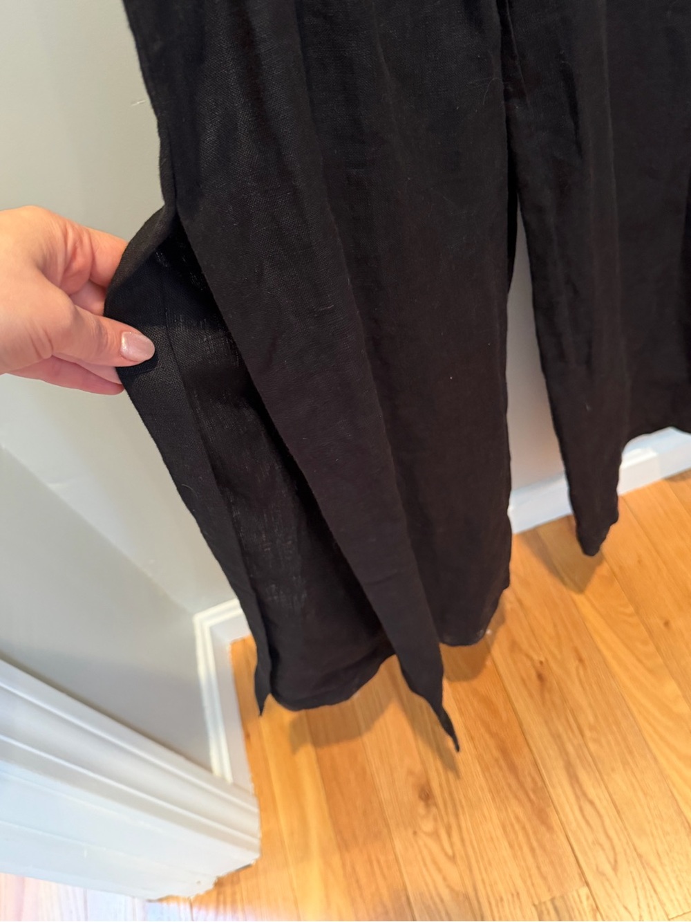 Boston Proper Black Wide-Leg Utility Linen Jumpsuit with Self-Tie Belt - Picture 4 of 8